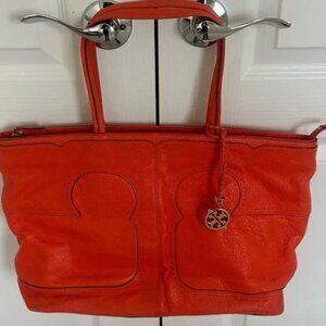 TORY BURCH Leather Tote FIRE ORANGE